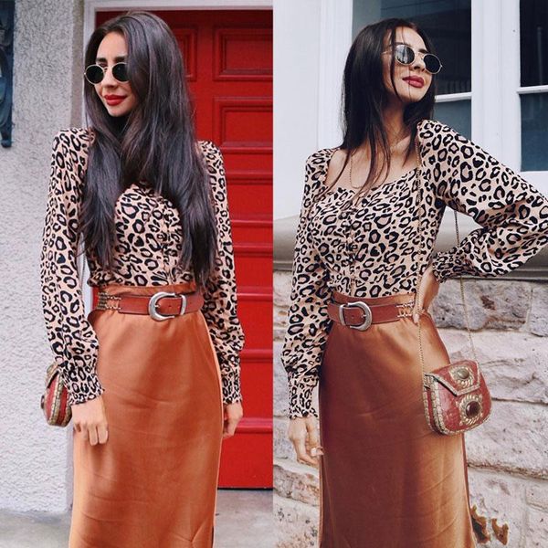 

women clothing long sleeve loose shirt blouse slim fashion v neck ladies leopard print women's blouses & shirts, White