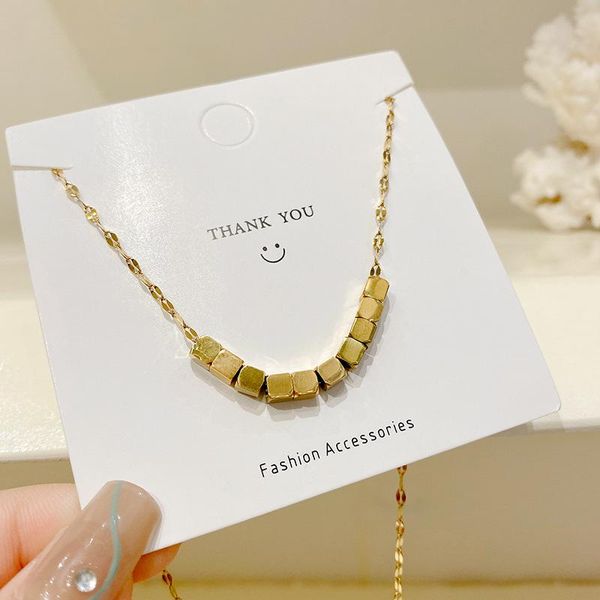

chains women's wild jewelry three-dimensional small square pendant girl fashion high-end niche design necklace, Silver