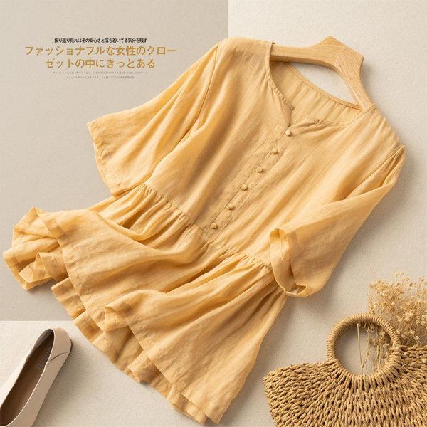 

women's blouses & shirts short-sleeved cotton linen shirt retro and small 2021 summer style blouse women, White