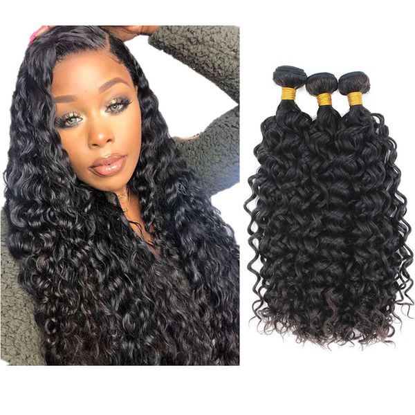 

2 piece virgin hair bundles curly water wave wavyhair waves weft hairextension thick end 200gram 10-30inch, Black