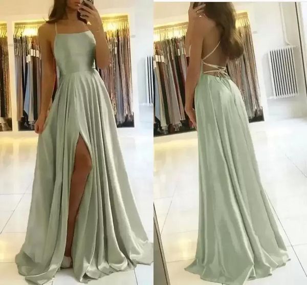 Plus Größe sexy mint grüne Abendkleider Satin Rückenless Criss Cross Gurbies bodenlange formelle Prom Party Kleid Kleid Verschleiß vestidos maßgeschneidert gemacht