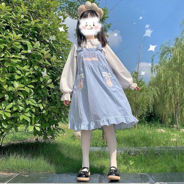 

kawaii lolita girls soft japanese women dress sweets blue outfit cute slip summer rabbit embroidery jsk, Black;gray