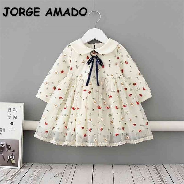 

spring kids girls dress embroidery floral with ribbon princess dresses children clothes e0119 210610, Red;yellow