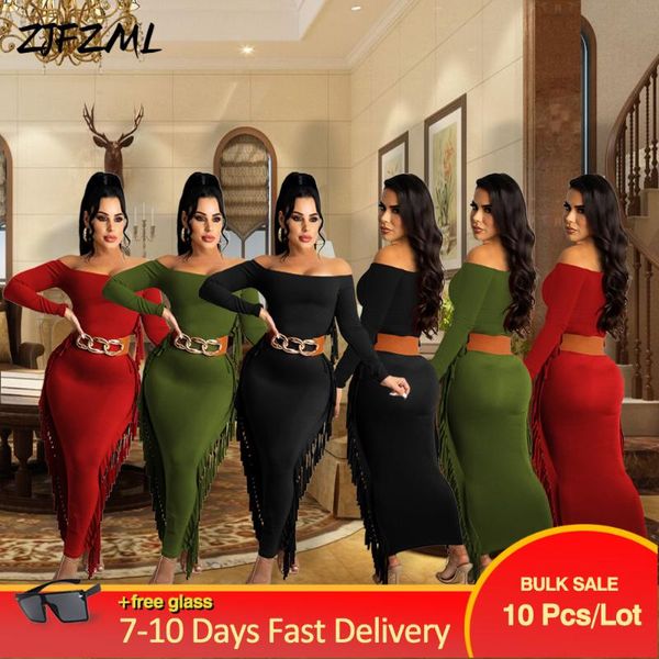 

casual dresses wholesale bulk items lots side tassels patchwork skinny maxi dress for women cold shoulder full sleeve package hip robe femme, Black;gray