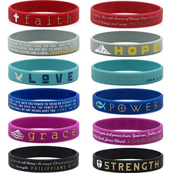 

bangle fashion punk motivational bracelets faith love hope strength silicone rubber wristbands band elastic gift, Black