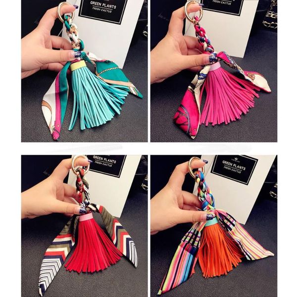 

keychains gold tassel bowknot scarf keychain women car bag accessories girls keyrings purse charms jewelry cute mom gifts 2021 graduation, Silver