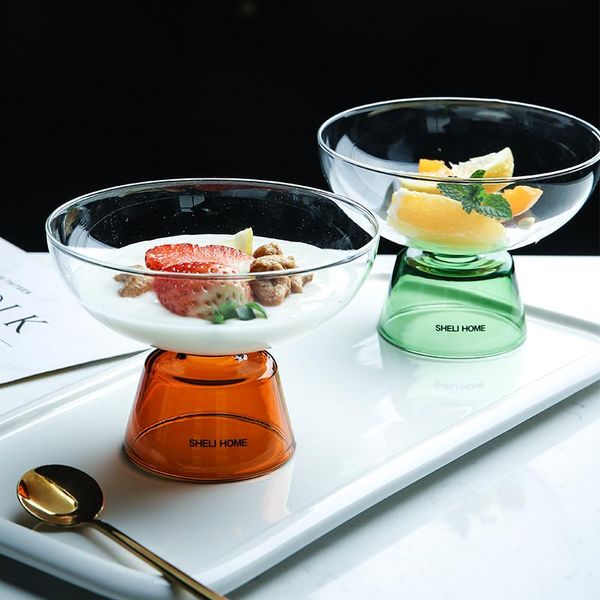 

bowls nordic creative transparent glass ice cream bowl household tall dessert yogurt cup heat resistant breakfast milk tableware