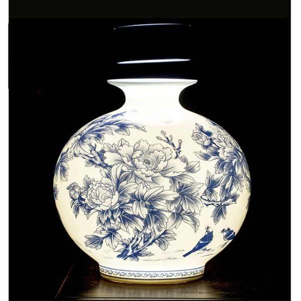 

vases jingdezhen ceramic chinese peony flower vase blue and white porcelain ornaments lliving room fine bone china decoration