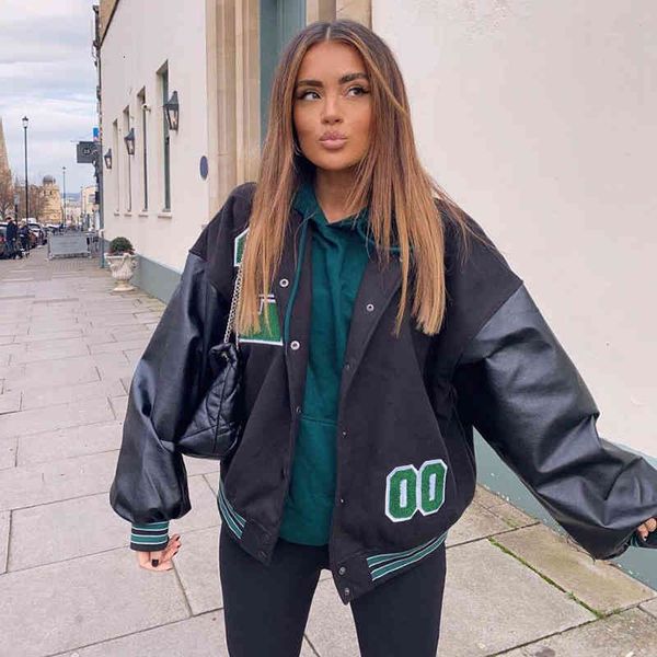 

two piece dress women streetwear vintage baseball varsity jacket patchwork big letter bomber jackets men harajuku casual coat oversized fall, White