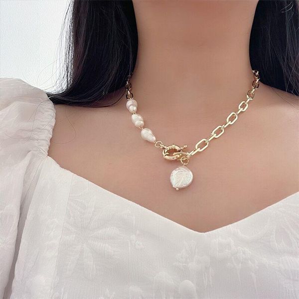 

chokers trend jewelry on the neck 2021 imitation pearl pendant necklaces for women clavicle chain necklace choker collares, Golden;silver