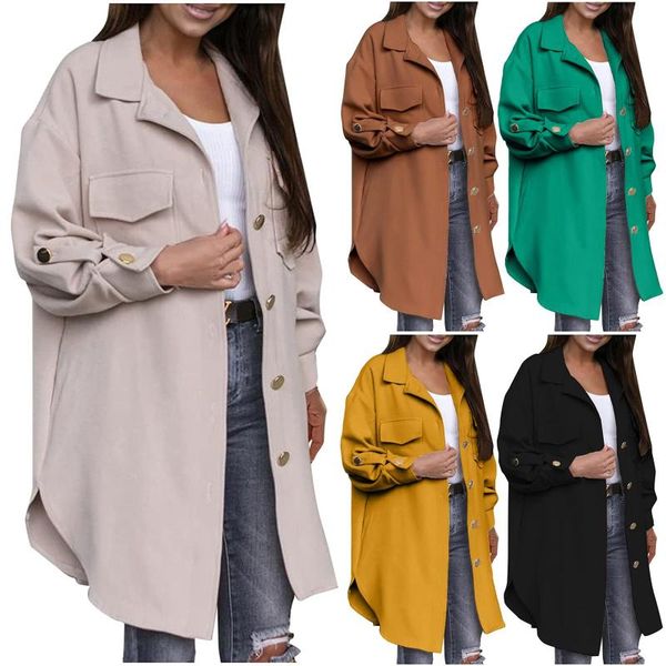 

women's jackets winter fashion mid-length knee-length coat solid color casual loose tweed cardigan jacket, Black;brown