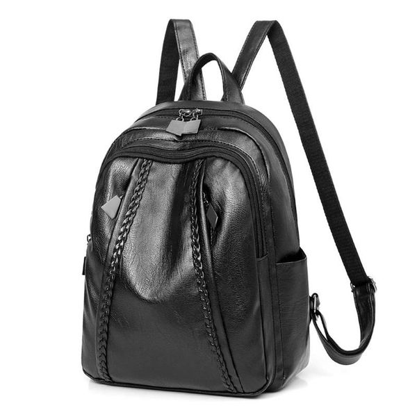 

outdoor bags fashion women's simple retro zipper contrast color backpack travel bag solid