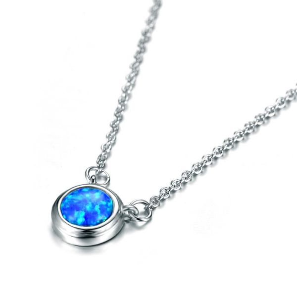 

pendant necklaces 1 pcs rose gold opal stone necklace round circle for women trendy design dainty clavicle chain jewelry gift, Silver