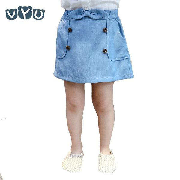 

skirts 2021 summer toddler girls denim button mini skirt solid color kids jeans chiildren outfit for 2~6yrs, Blue