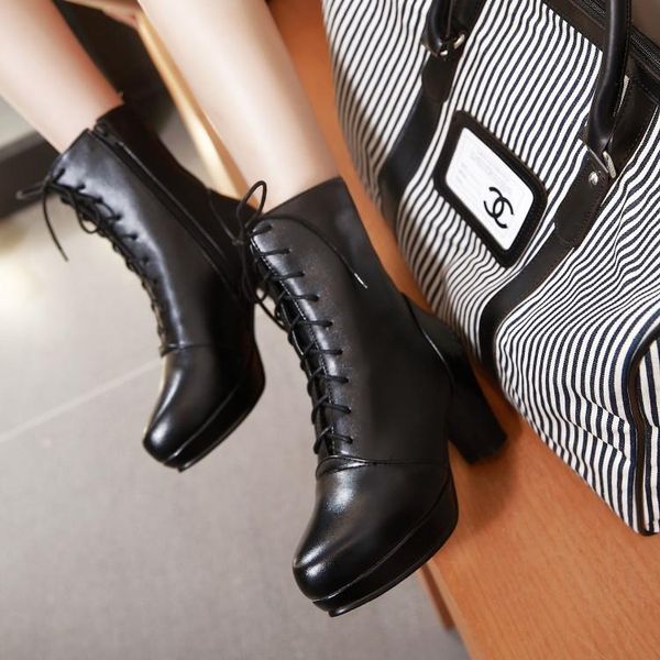 

boots big size 9 10 11 12 women shoes ankle for ladies cross strap side zipper, Black