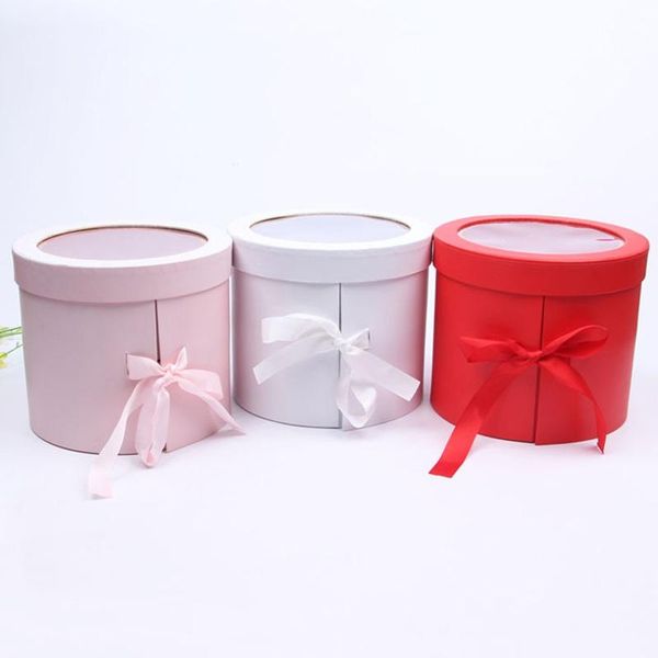 

gift wrap two layers wedding party decoration pvc window bottom paper box with lid flower packaging round visible