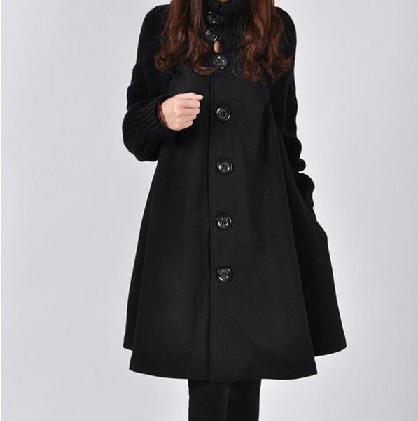 

women's wool & blends 2021 autumn and winter korean version of the large size long section loose woolen coat cloak windbreaker, Black