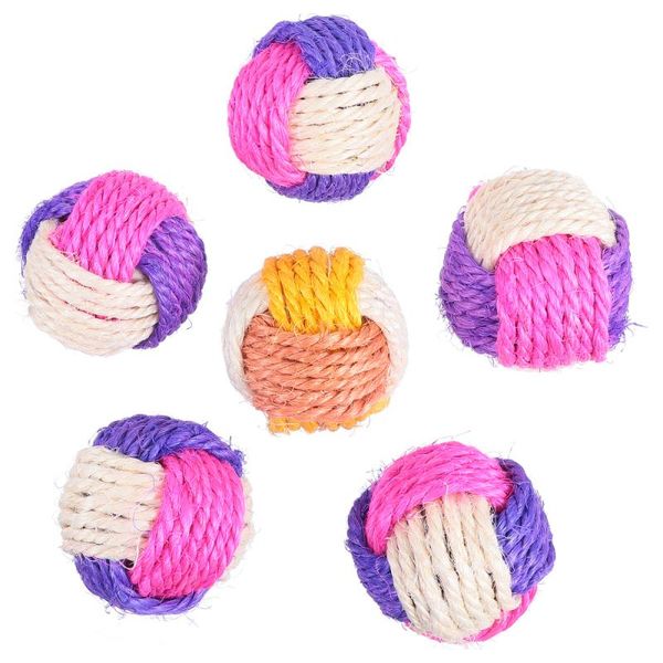 

6pcs woven cat toys three colors sisal balls plaything pet rolling