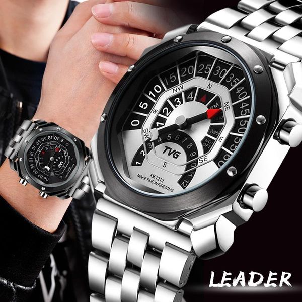 

wristwatches tvg fashion creative watches men sports stainless steel quartz relogio masculino, Slivery;brown
