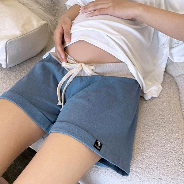 

drawstring maternity shorts cotton linen breathable low waist summer pregnant womenÂ pants pregnancy casual loose clothes bottoms, White