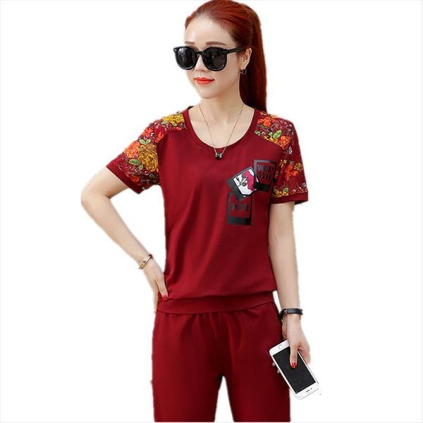 

youth clothing summer sporting womens tracksuits suit clothes set printing 2 piece knitted pullover pants 1627, Gray