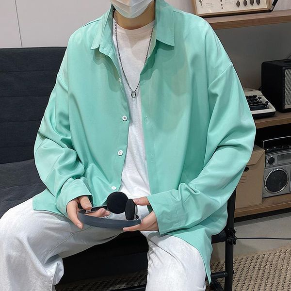 

men's casual shirts brand 2021 spring autumn long sleeves hip hop collar korea style for solid basic harajuku clothing, White;black