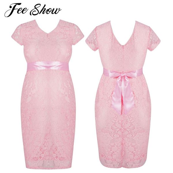 

maternity dresses summer pregnancy floral lace overlay v-neck bodycon elegant dress formal evening for pregnant women, White