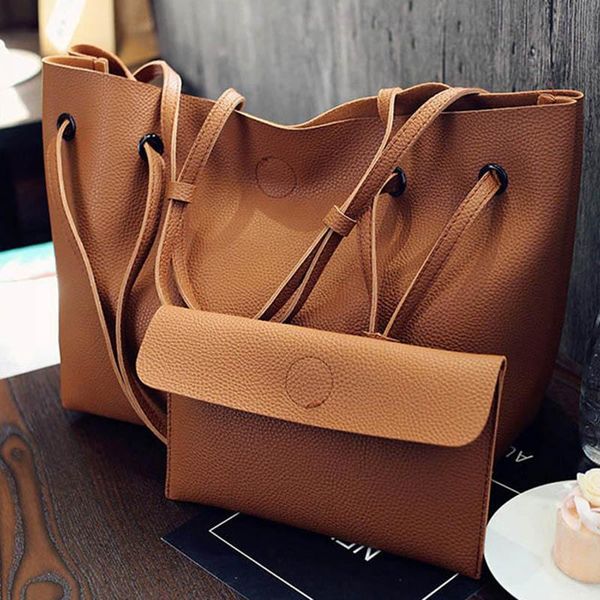 

women' soft pu leather handbag set fashion designer female shoulder bags big casual handbags purse light