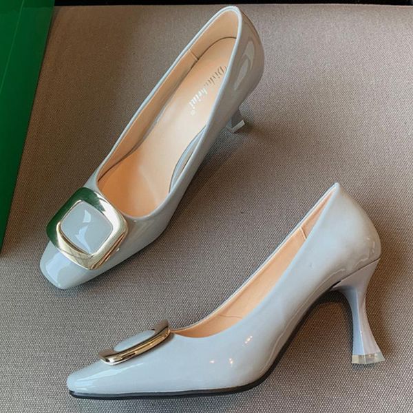 

dress shoes women pumps fashion square toe high heels female party spring autumn button for ladies 2021, Black