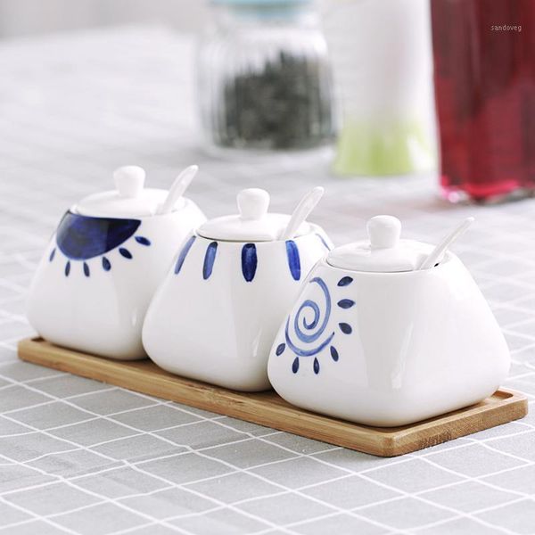 

storage bottles & jars simplicity ceramic sugar bowl home kitchen 3 in 1 set salt condiment pot with small spoon