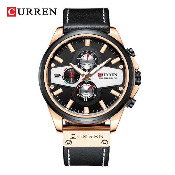 

curren watches 8394 casual quartz sport wristwatches 2021 blue clock male chronograph leather watch reloj hombre montre homme sporty wristwa, Slivery;brown