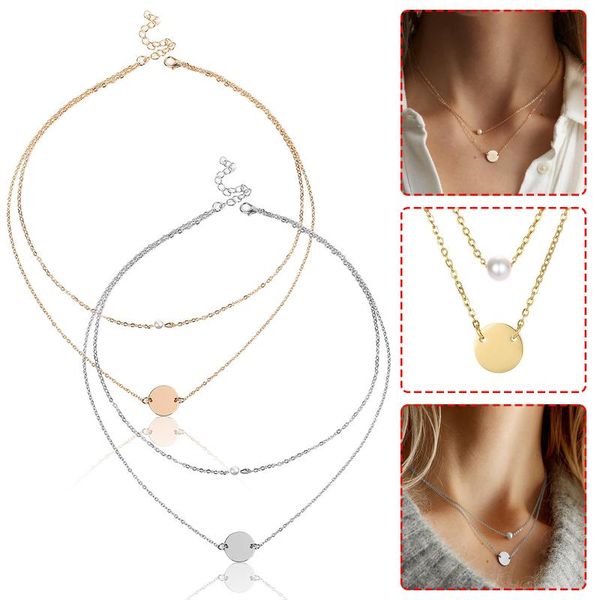 

pendant necklaces fashionable double layers beauty head coin moon heart necklace for women square chain choker collar jewelry 2021, Silver