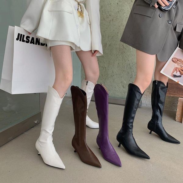 

boots women's autumn/winter 2021 purple stretch high-high-heeled knight, Black