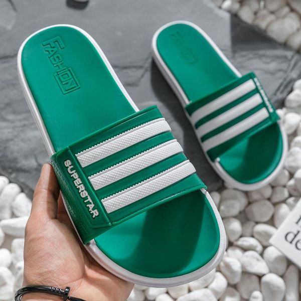 

slippers coslony men summer beach sole striped slipper slides for mans footwear indoor non-slip bathroom green, Black