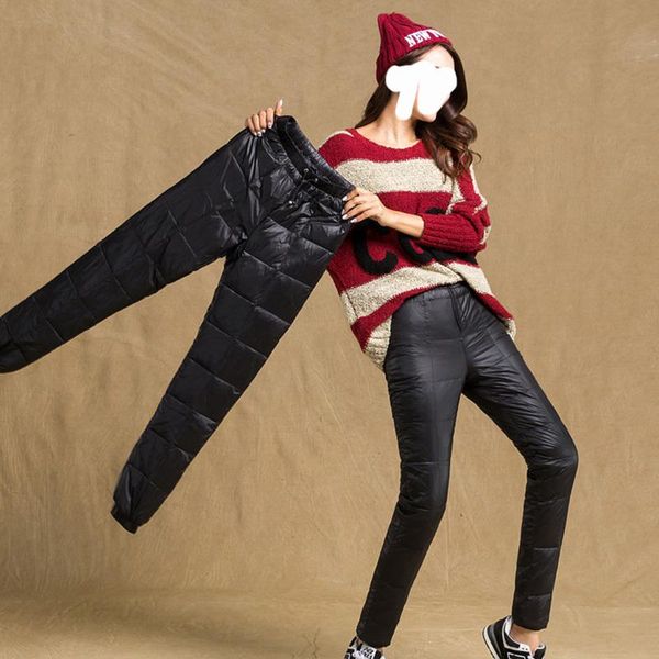 

women's pants & capris winter double-sided down cotton trousers thicker women wear high-waist pencil windproof warm, Black;white