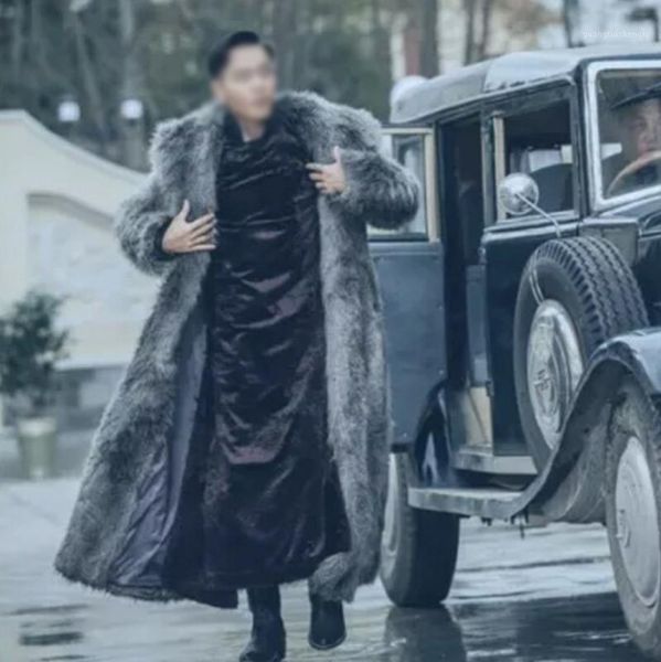 

men's fur & faux winter strong thickened warm plus-size overcoats 2021, Black