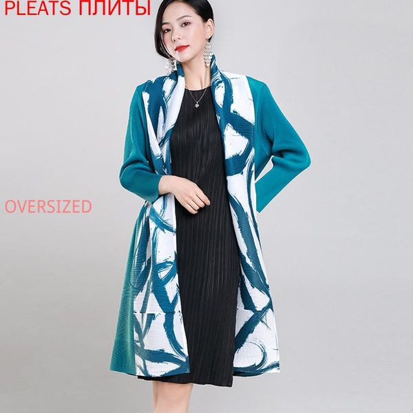 

women's trench coats spliced scarf collar miyake windbreaker jacket spring and autumn loose drawstring waist mid-length pleated cardiga, Tan;black