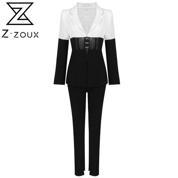 

z-zoux women set blazer pants sets black white color matching vintage suit coats high waist two piece 2021 women's