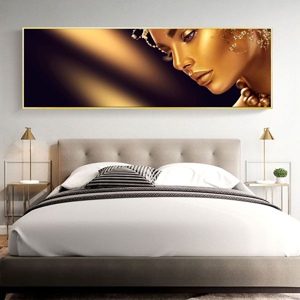 Gold Woman Posters e impressões Abstract Girl Wall Art Fotos para sala de estar Canvas Impressão de decoração moderna casa