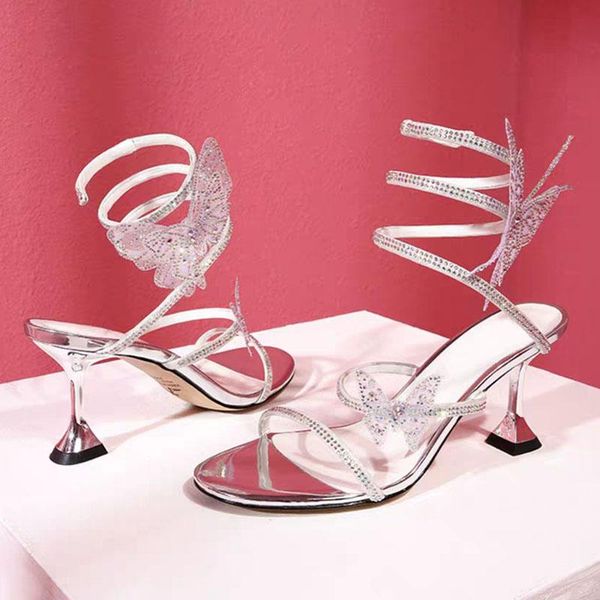 

thin high heels crystal ankle strap gladiator sandals woman party shoes drop summer women silver butterfly, Black