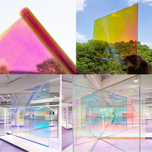 

window stickers hohofilm 90cm width decorative iridescent film adhesive glass chameleon rainbow home decal christmas sticker