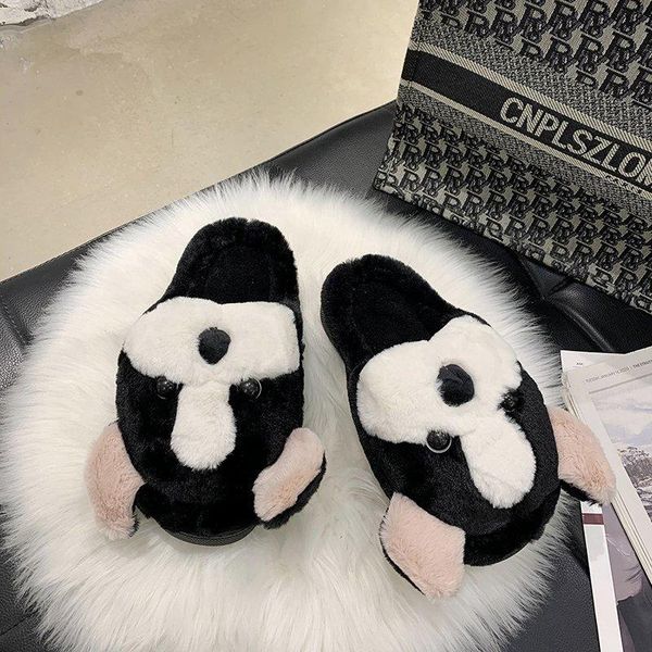 

autumn furry slipper for woman fashion flat cotton slippers home female casual house slides indoor shoes women, Black