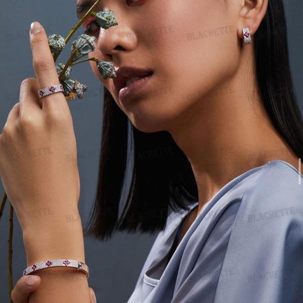 

earrings & necklace blachette jewelry trendy stackable sparkly bangle ring set mix match for women full cubic zircon party wedding saudi ara, Silver