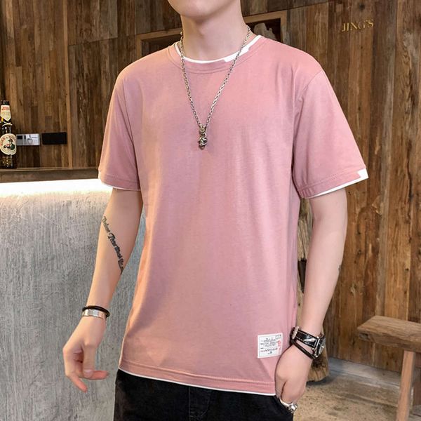 

2021 summer short sleeve t-shirt men's loose large youth half casual bottom coat shirt, White;black