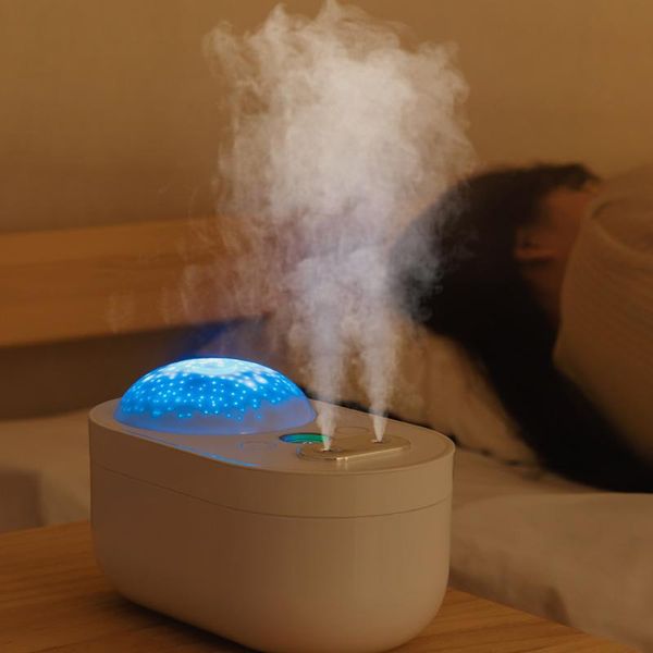 

humidifiers 1l air humidifier projection night light aroma diffuser rechargeable two sprayers essential oil steam maker mist fogger