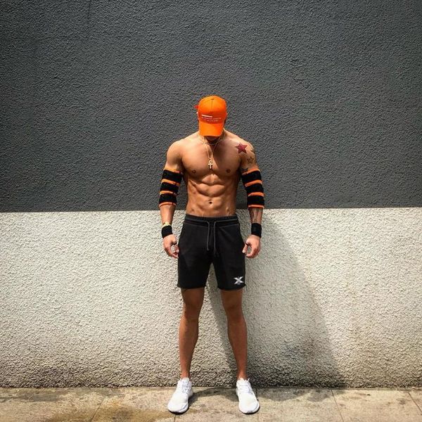 

men's shorts summer men sports jogging fitness running training gym, White;black