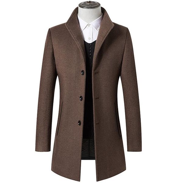 

men's wool & blends british style winter 2021 blend coat long trench/ lapel slim casual overcoat wind-jacket / business coats for men, Black