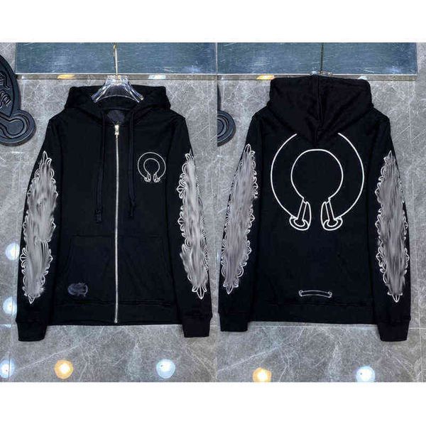 

classic luxury designer fashion hoodies mens zipper ch horseshoe sanskrit cross print pullover hooded sweatshirts sweater woman loose jackts, Black