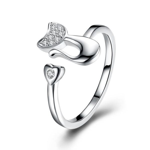 

cluster rings garilina fashion romantic cat and heart shaped cubic zirconia love ladies party ring r2232, Golden;silver