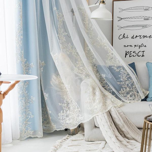 

korean pastoral blackout princess curtains for girls living room bedroom windows treatment embroidered sheer tulle romantic curtain & drapes